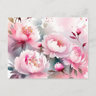 Delicate Waterverf Flowers in Zacht Roze Briefkaart