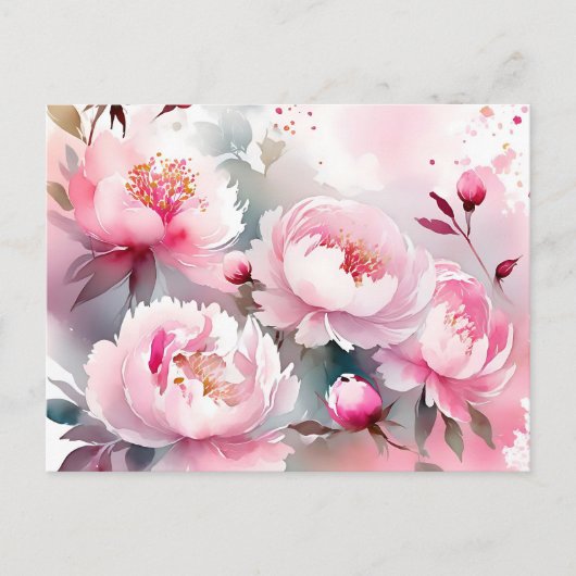 Delicate Waterverf Flowers in Zacht Roze Briefkaart (Voorkant)