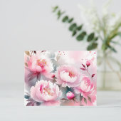 Delicate Waterverf Flowers in Zacht Roze Briefkaart (Staand voorkant)