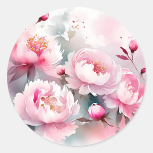 Delicate Waterverf Flowers in Zacht Roze Ronde Sticker