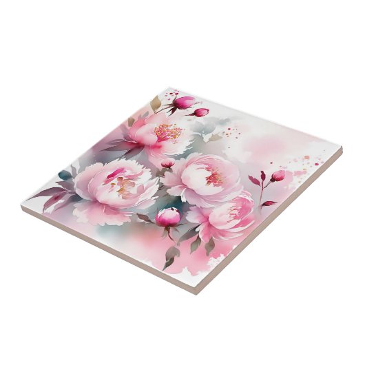 Delicate Waterverf Flowers in Zacht Roze Tegeltje (Zijkant)