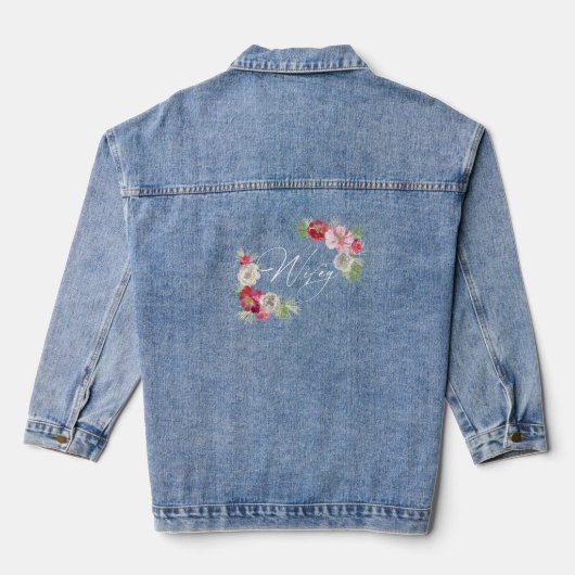 Delicate Waterverf Flowers Scripted Wifey Design Denim Jacket (Achterkant)