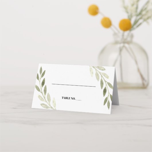 Delicate Waterverf Foliage Wedding Place Card Plaatskaartje (Voorkant)