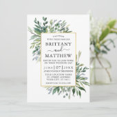 Delicate Waterverf Greenery Foto Gold Wedding Kaart (Staand voorkant)