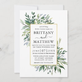 Delicate Waterverf Greenery Gold Wedding Kaart