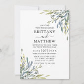 Delicate Waterverf Greenery Wedding Dusty Blue Kaart (Voorkant)
