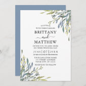 Delicate Waterverf Greenery Wedding Dusty Blue Kaart (Voorkant / Achterkant)