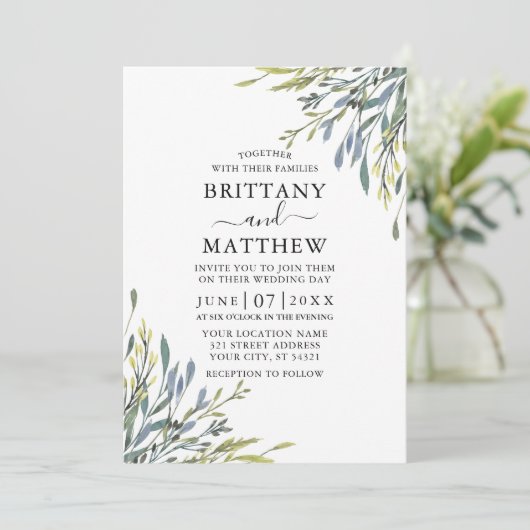 Delicate Waterverf Greenery Wedding Sage Green Kaart (Staand voorkant)