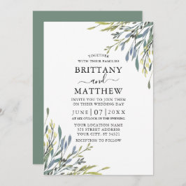 Delicate Waterverf Greenery Wedding Sage Green Kaart