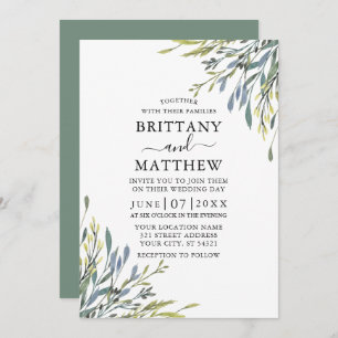 Delicate Waterverf Greenery Wedding Sage Green Kaart