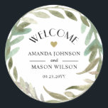 Delicate Waterverf Greenery Wedding Welkom Ronde Sticker<br><div class="desc">Fantastische Waterverf Greenery Wedding Welcome Round Sticker.</div>