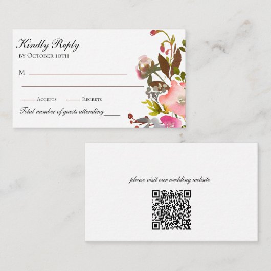 Delicate Waterverf herfst Rozen QR Informatiekaartje (Voorkant / Achterkant)