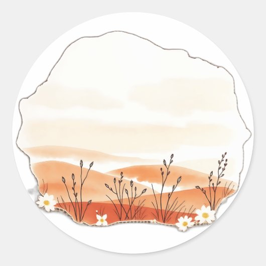 Delicate Waterverf Landschap met Botanicals Ronde Sticker (Voorkant)