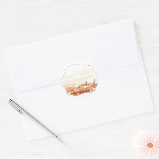Delicate Waterverf Landschap met Botanicals Ronde Sticker (Envelop)