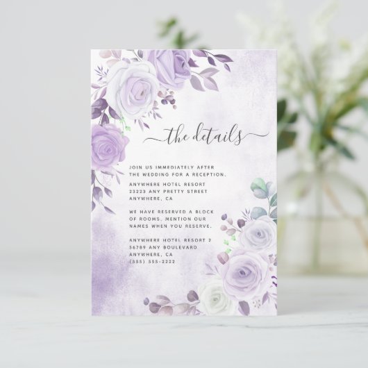 Delicate Waterverf Lavender Paarse Florals Informatiekaartje (Staand voorkant)