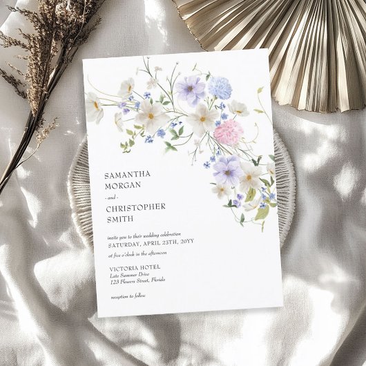 Delicate waterverf lente boho wilde bloemen kaart