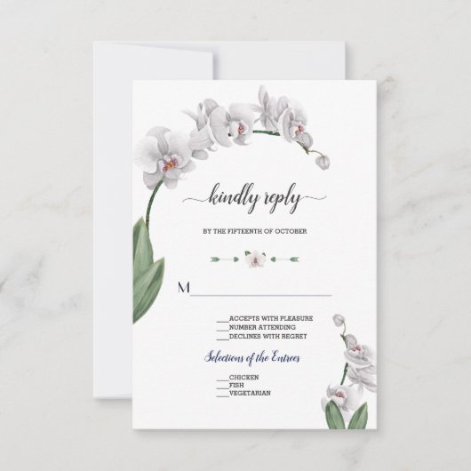 Delicate Waterverf Orchid Flowers Bloom Wedding RSVP Kaartje (Voorkant)