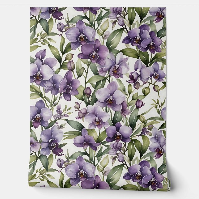Delicate Waterverf Orchidee in zachte Paarse tinte Behang (Afrollen)