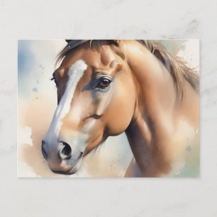Delicate Waterverf Paardenportret in Zacht Pastel Briefkaart