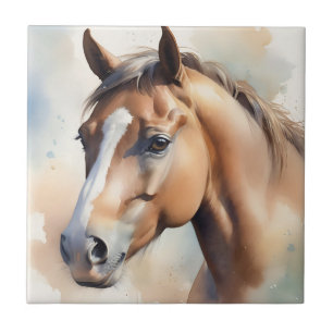 Delicate Waterverf Paardenportret in Zacht Pastel Tegeltje