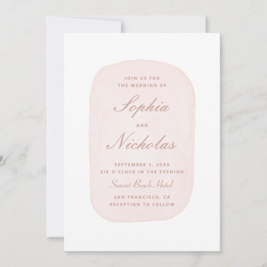 Delicate waterverf pastel blush roze bruiloft kaart (Voorkant)