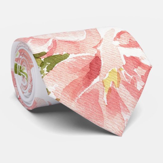 Delicate Waterverf Pink Peony Wedding Stropdas (Opgerold)