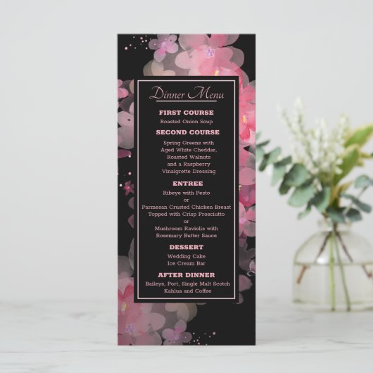 Delicate Waterverf Roze Bloemen Bruiloft Menu (Staand voorkant)