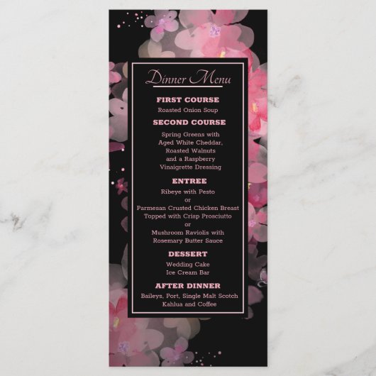 Delicate Waterverf Roze Bloemen Bruiloft Menu (Voorkant)