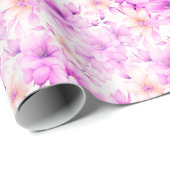 Delicate Waterverf Roze Bloemen Cadeaupapier (Rol Hoek)