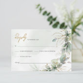 Delicate waterverf salie groen en goud rsvp kaart (Staand voorkant)