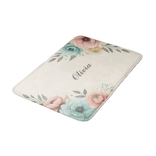 Delicate Waterverf Sketchy Flowers Badmat (Gekanteld)