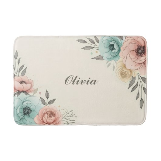 Delicate Waterverf Sketchy Flowers Badmat (Voorkant)