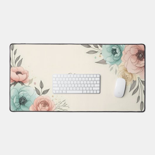Delicate Waterverf Sketchy Flowers Bureaumat (Keyboard & Muis)