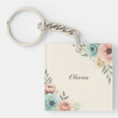Delicate Waterverf Sketchy Flowers Sleutelhanger (Voorkant)
