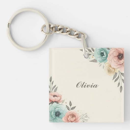 Delicate Waterverf Sketchy Flowers Sleutelhanger (Voorkant)