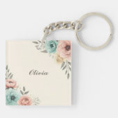 Delicate Waterverf Sketchy Flowers Sleutelhanger (Achterkant)