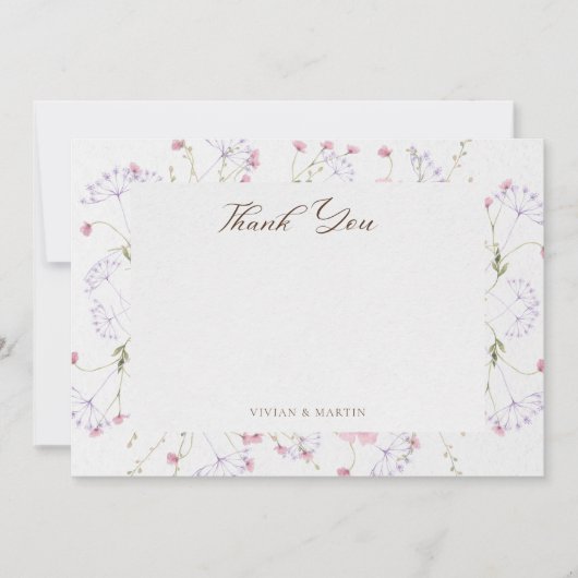 Delicate Waterverf Wildflower Kalligrafie Bedankkaart (Voorkant)