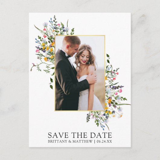 Delicate Waterverf Wildflower Sla de datum op Briefkaart (Voorkant)