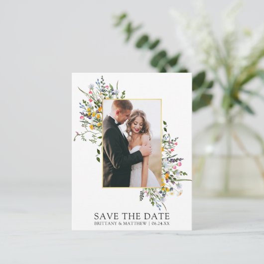 Delicate Waterverf Wildflower Sla de datum op Briefkaart (Staand voorkant)