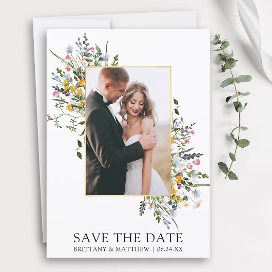 Delicate Waterverf Wildflowers Foto Save The Date