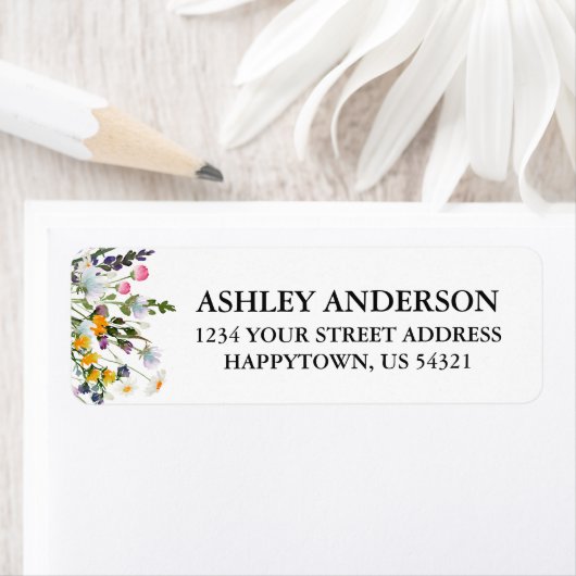 Delicate Waterverf Wildflowers Retouradres Etiket (Insitu)