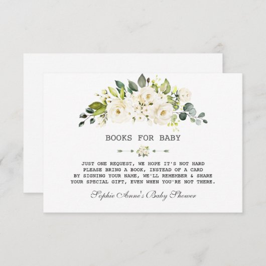 Delicate Waterverf Witte Bloem Baby Shower Informatiekaartje (Voorkant / Achterkant)