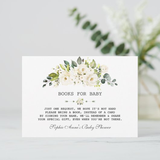 Delicate Waterverf Witte Bloem Baby Shower Informatiekaartje (Staand voorkant)