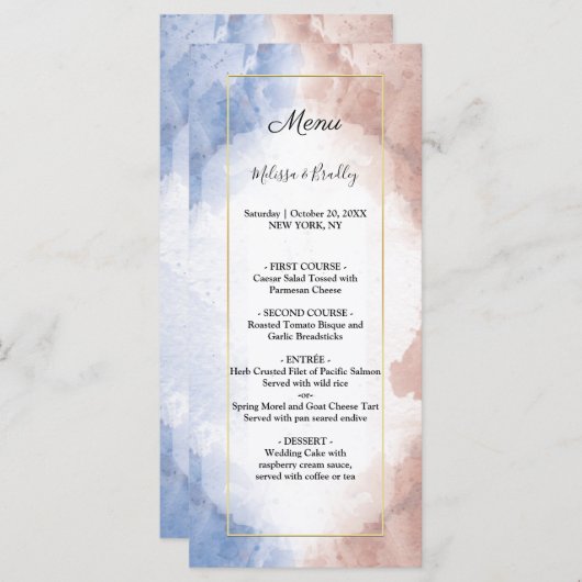 Delicate waterverf zinspelen op golf Bruiloft Menu (Voorkant / Achterkant)