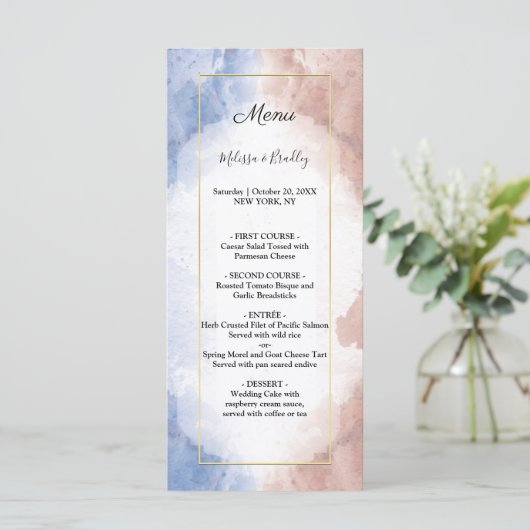 Delicate waterverf zinspelen op golf Bruiloft Menu (Staand voorkant)