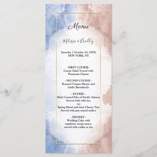 Delicate waterverf zinspelen op golf Bruiloft Menu (Voorkant)