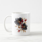 Delicate waterverf zwart goud & bordeauxrode bloem koffiemok (Links)