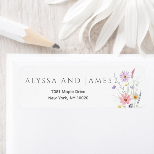 Delicate Weidebloemen Bruiloft Retouradres Etiket (Insitu)