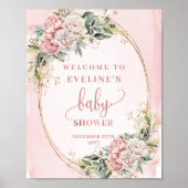 Delicate Welcome Dusty Pink Floral Baby Shower Poster (Voorkant)