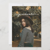 Delicate White Afstuderen Script Photo Afstuderen Aankondiging (Voorkant)